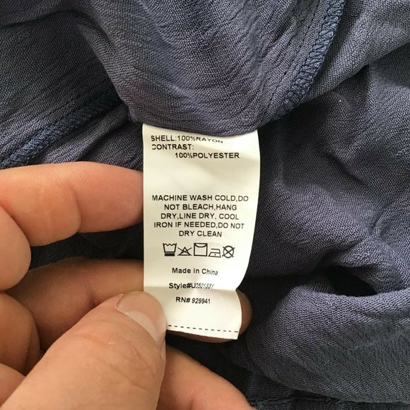 Suzanne Betro Weekend Womens Navy Floral Ruffle Sleeve Round Neck Blouse Size XL - Picture 10 of 11